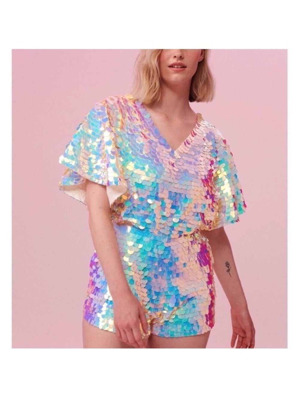 Rosa Bloom Mella Sequin Cape Playsuit Taylor Swift Romper Medium